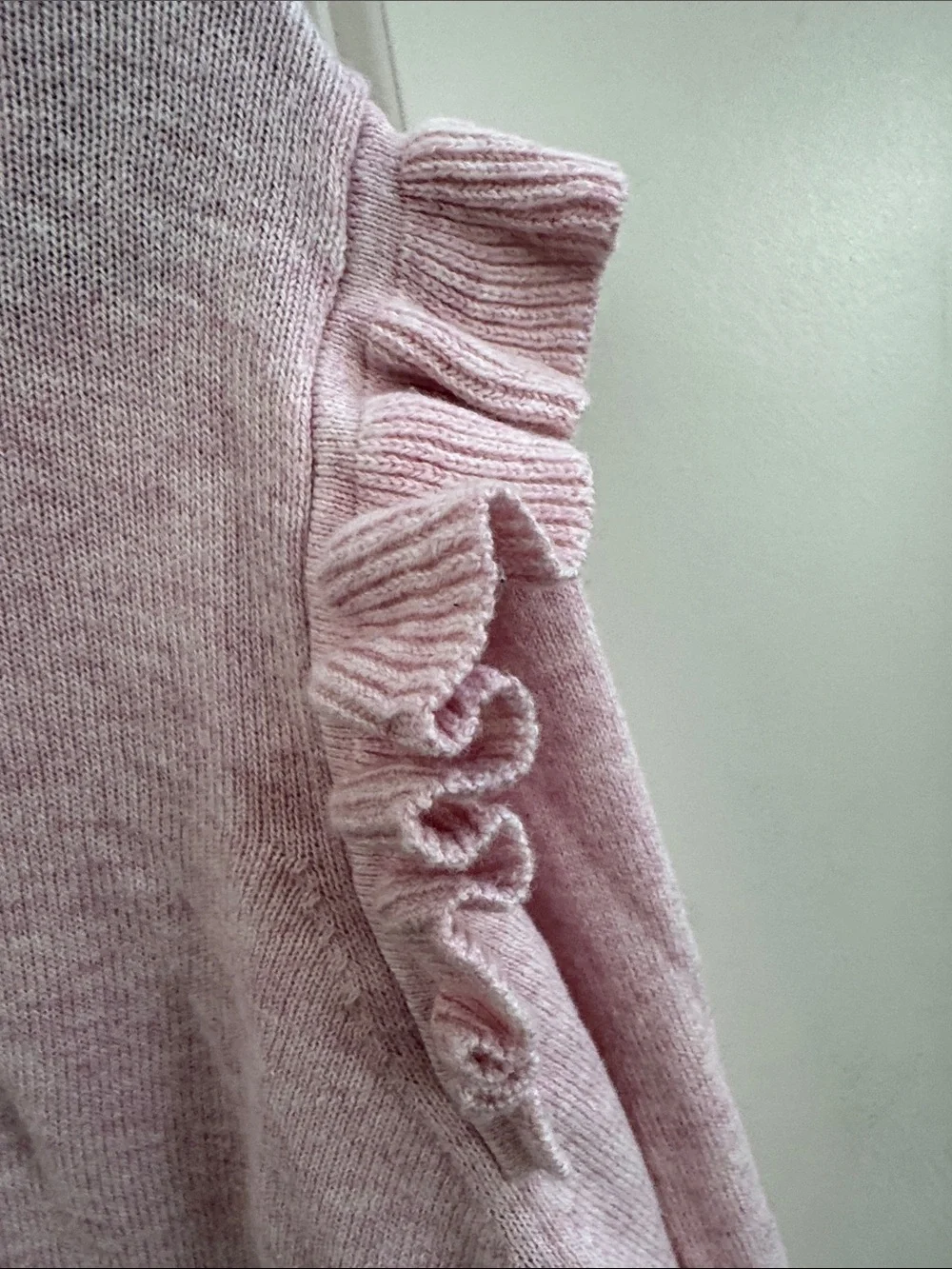 J. Crew Pale Pink Ruffle-Shoulder Sweater